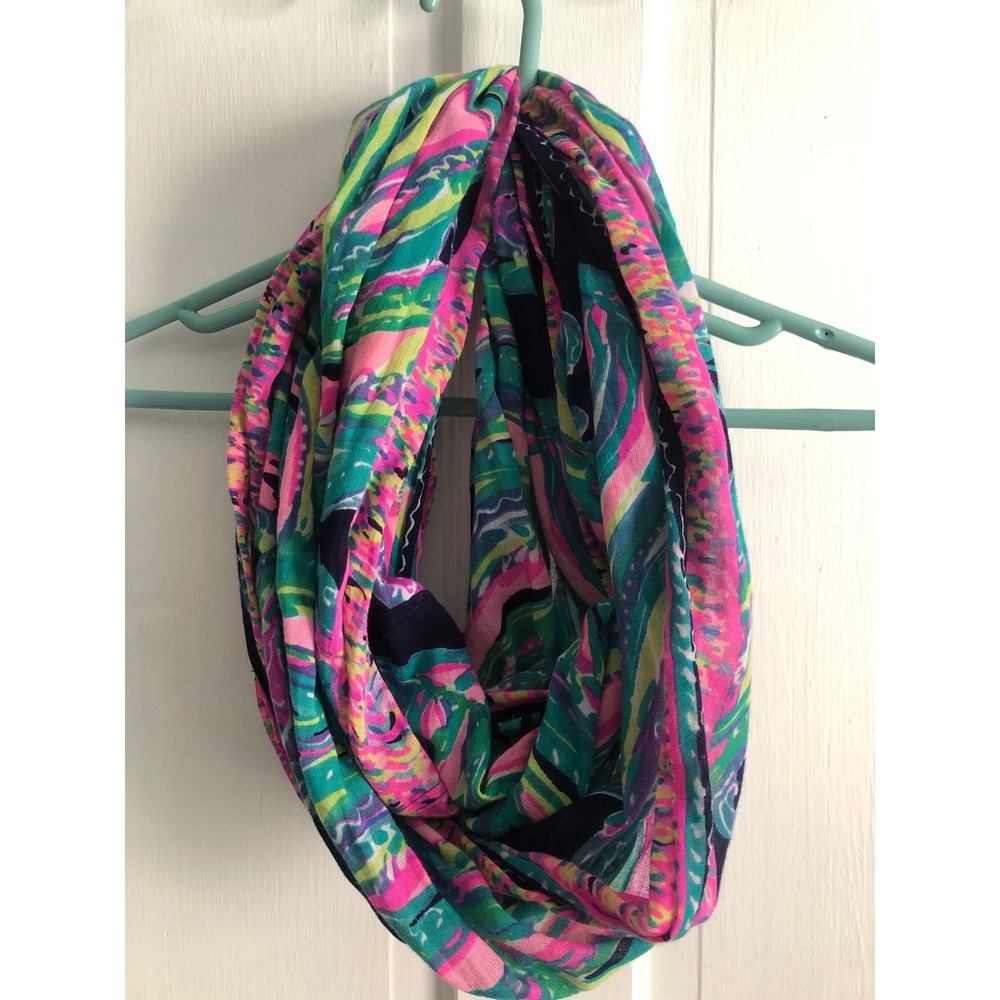 Lilly Pulitzer Coastal Infinity Scarf Pink Green Blue Floral Print Loop 28x72